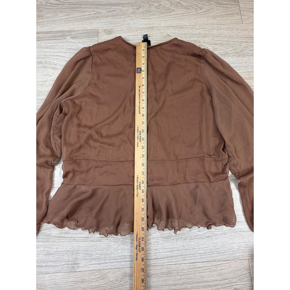 Autres Filles Womens XL Brown Ruffle V-Neck Peplum Chiffon Blouse Long Sleeve - Picture 5 of 6